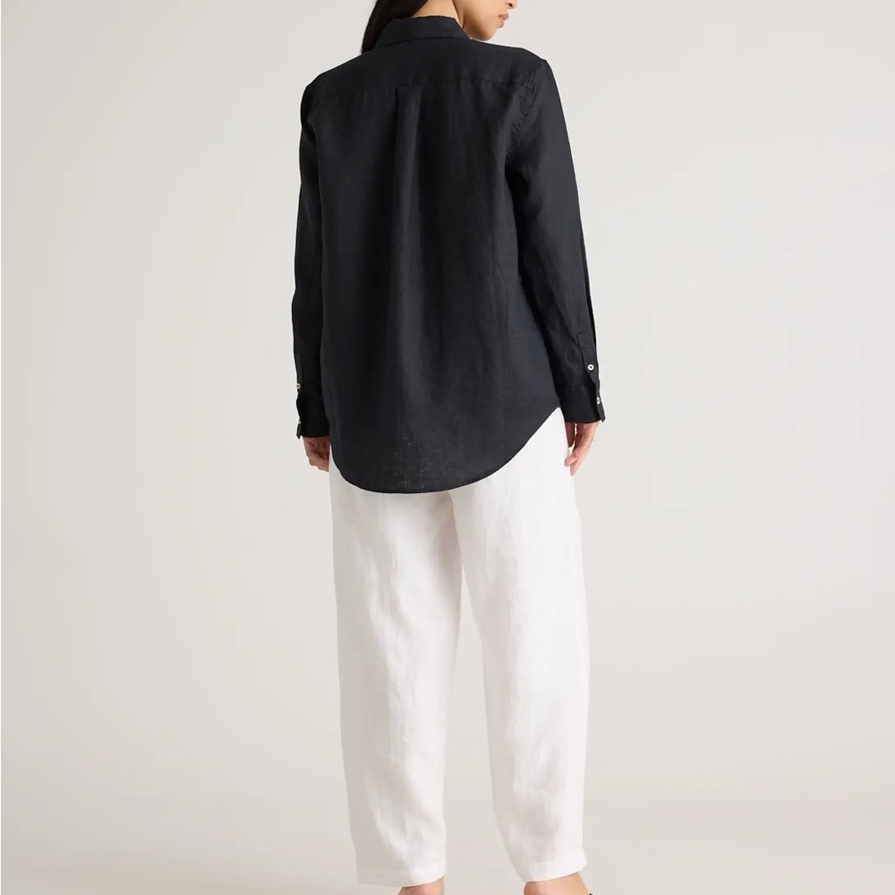 Quince | linen natural fabric Button-Up Black solid Shirt XL